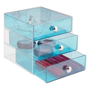 iDesign BPA-Free Plastic 3-Drawer Vanity Organizer - 6.5" x 6.5" x 6.5", Aqua