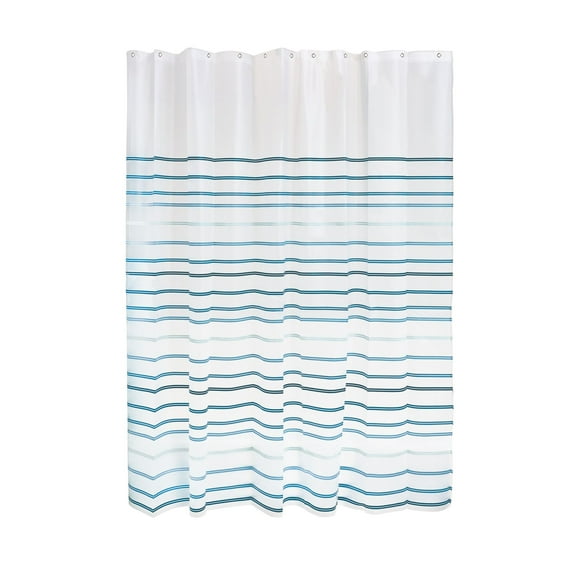 iDesign Bathroom Shower Curtain, Lindy Stripe PEVA, White and Blue