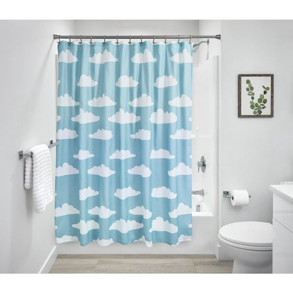 iDesign Bathroom Shower Curtain with Cloud Pattern Water-Resistant, 72" x 72", Blue and White