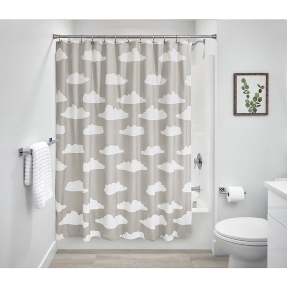 iDesign Bathroom Shower Curtain with Cloud Pattern Water-Resistant, 72" x 72", Gray and White