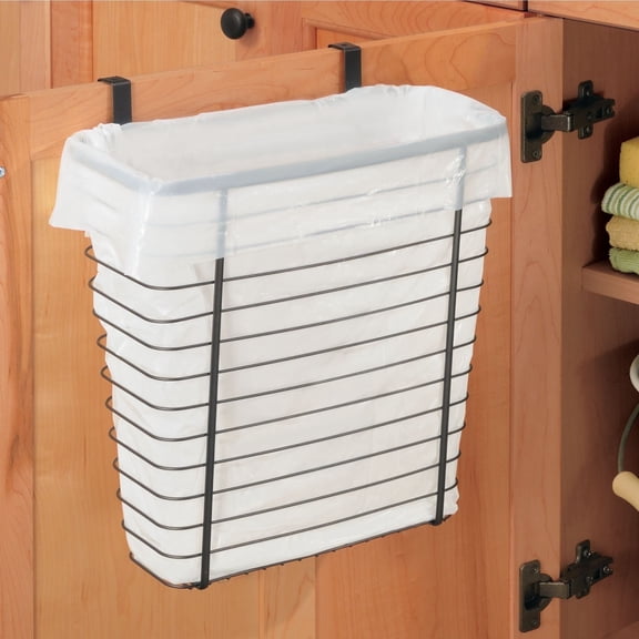 iDesign Kitchen Cabinet Trash Can, 2.7 Gallon Metal Rectangular Hanging Open Top Garbage Bin, Bronze