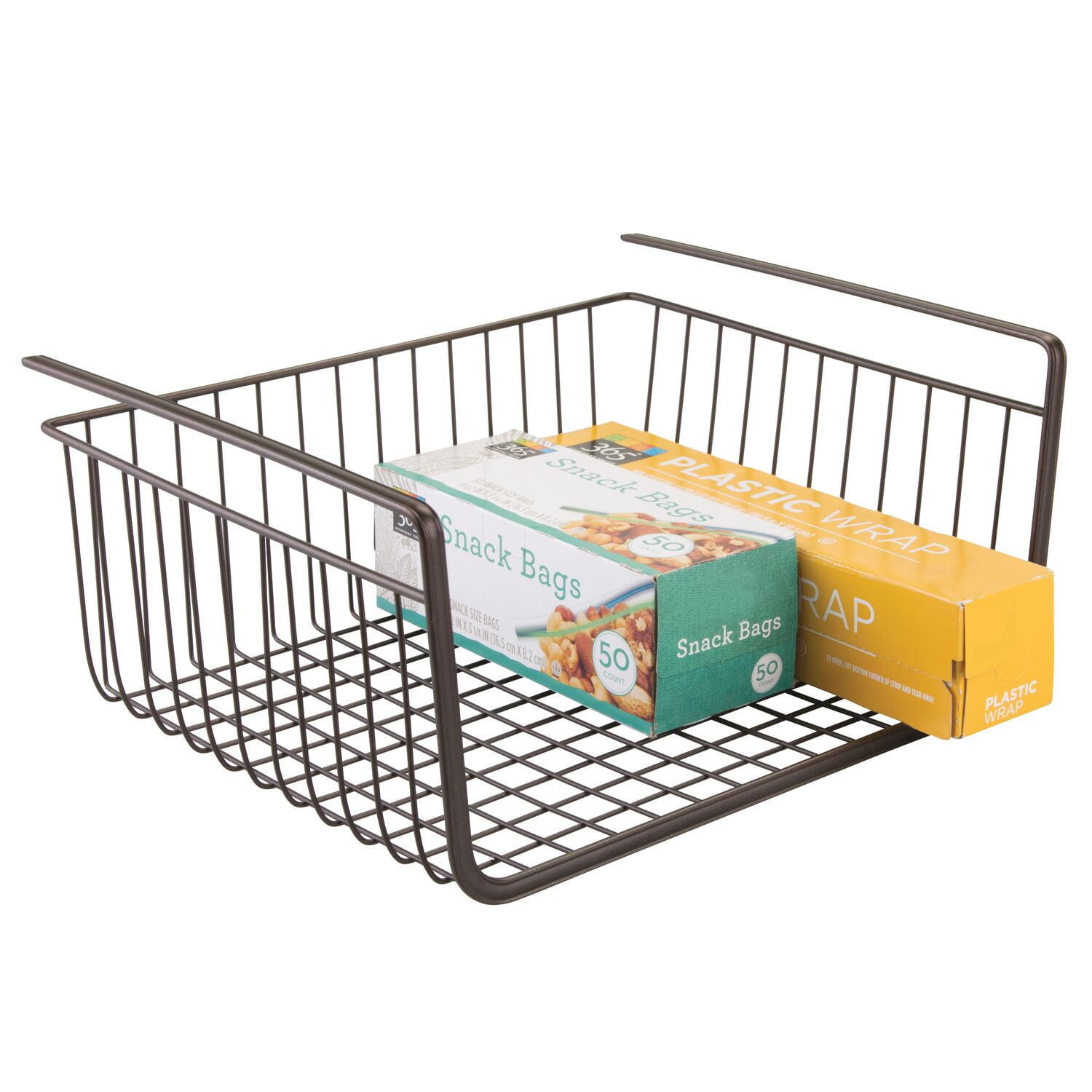 Large Metal Wire Hanging Pullout Drawer Basket for Under Shelf Storage -  Sliding Organizer, Easy Install - 4 Pack, Bronze Color