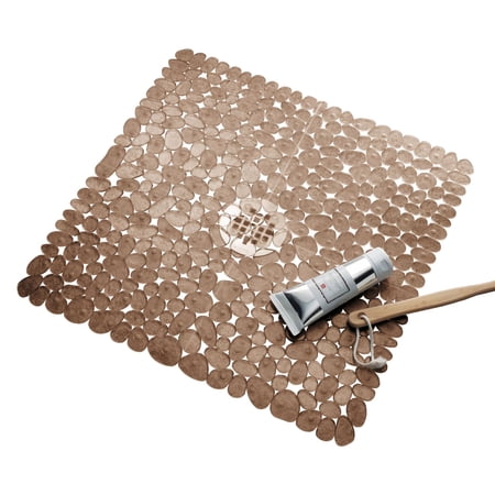 iDesign Brown Solid Print Plastic Non-Slip Bath Mats, 22" x 22"