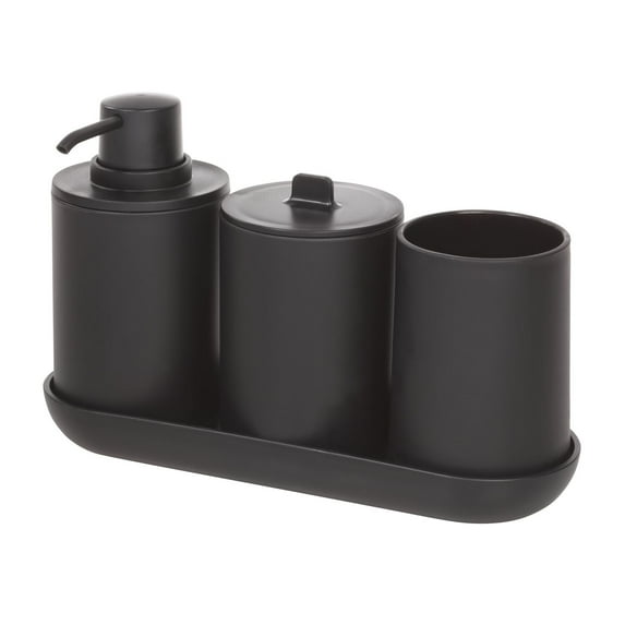 iDesign Cade 4-Piece Solid Print Plastic Bath Accessories Set, Black