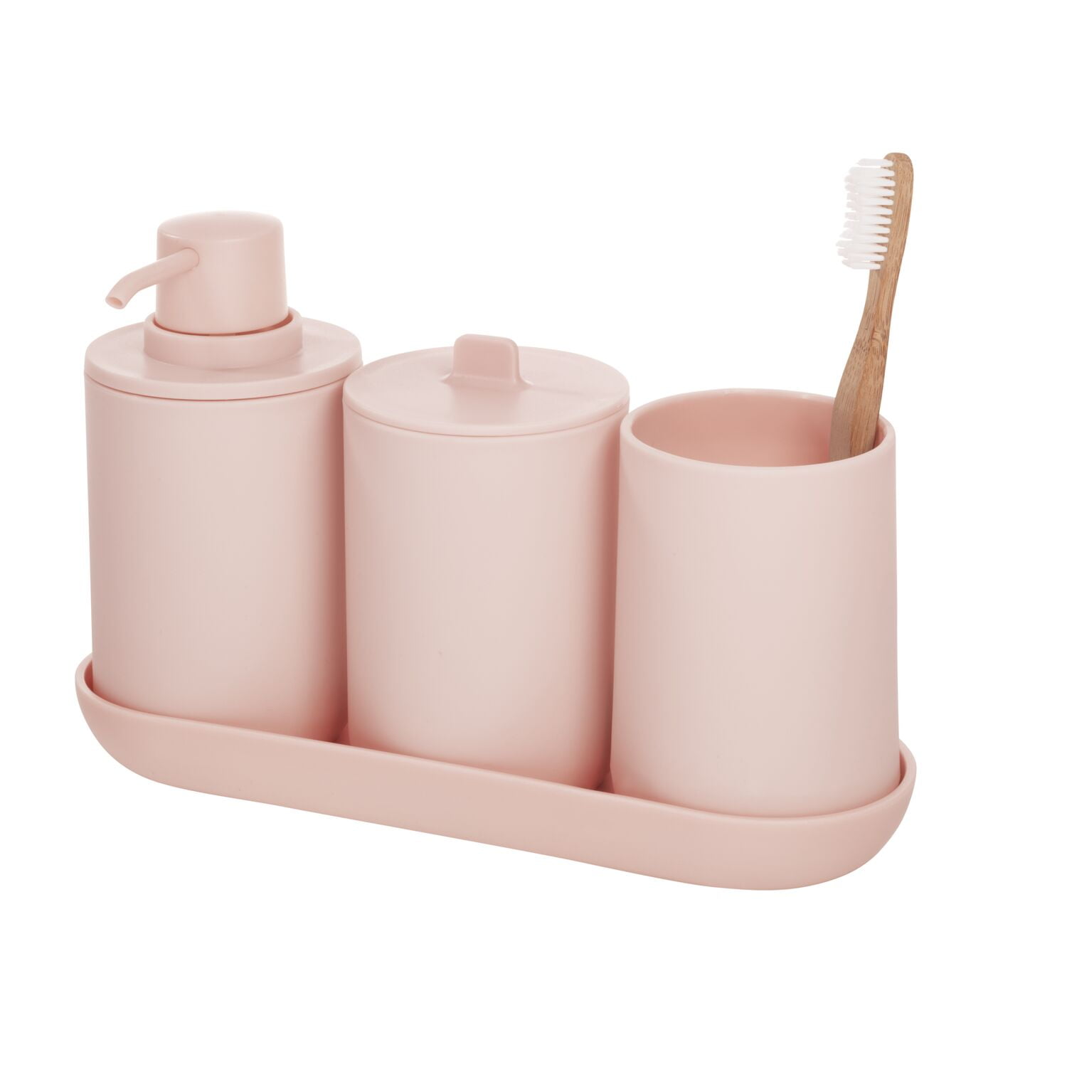 iDesign Cade 4Piece Solid Print Plastic Bath Accessories Sets, Pink