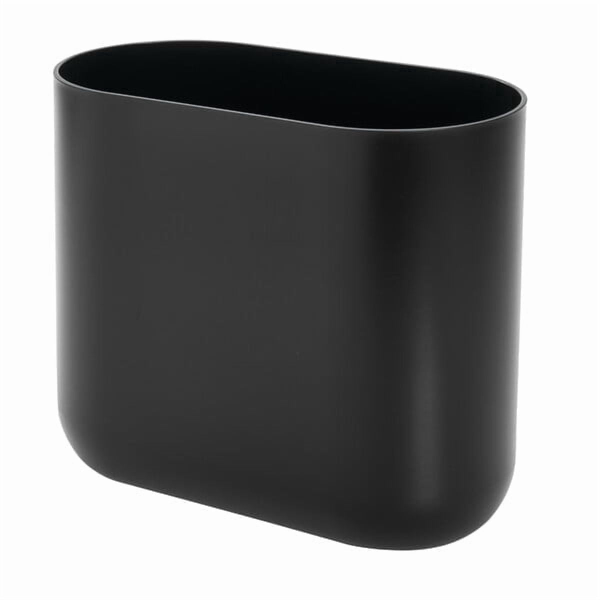 iDesign Oval Bathroom Trash Can, 1.9 Gallon Plastic Open Top Garbage Bin, Black