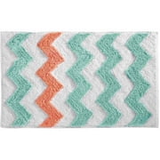 iDesign, Chevron Bath Rug, Machine Washable Microfiber Accent Rug for Bathroom, Kitchen, Bedroom, 34" x 21", Teal Blue and Coral Pink
