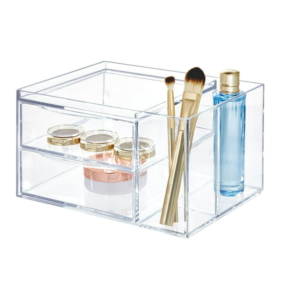 iDesign Chloe Clear Plastic Two Drawer Side Divider Organizer for Vanity, 7.1" x 9" x 5"