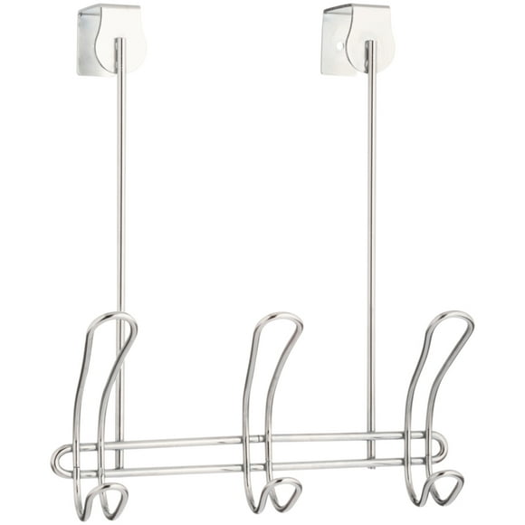 iDesign Chrome Classico 3-Hook Over the Door Storage Rack, 11.5" H x 8.9" W x 3.9" L