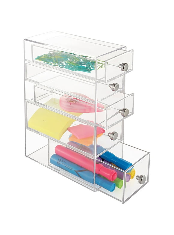 iDesign Clarity Cosmetic Organizer for Vanity Cabinet to Hold Makeup, Beauty Products, 5 Drawers, Clear