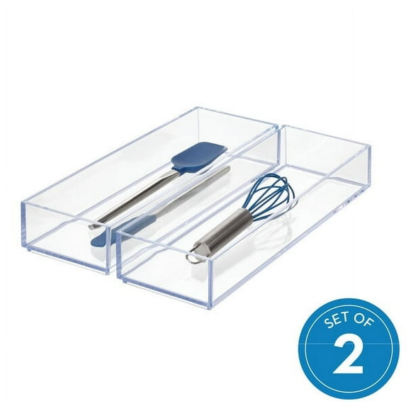 iDesign Clarity Plastic Drawer Organizer 4" x 12" x 2", 2-Piece, Clear