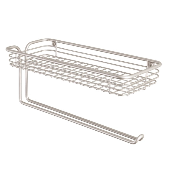 iDesign Classico Steel Wall Mount Paper Towel Holder with Shelf, Satin
