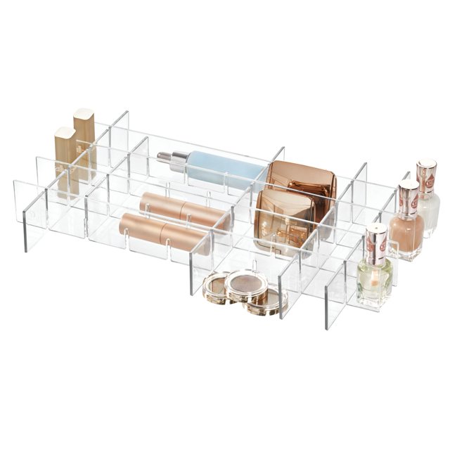 iDesign Clear Clarity BPAFree Plastic InDrawer Organizers with 9 Dividers, 16" L x 9.2" W x 2