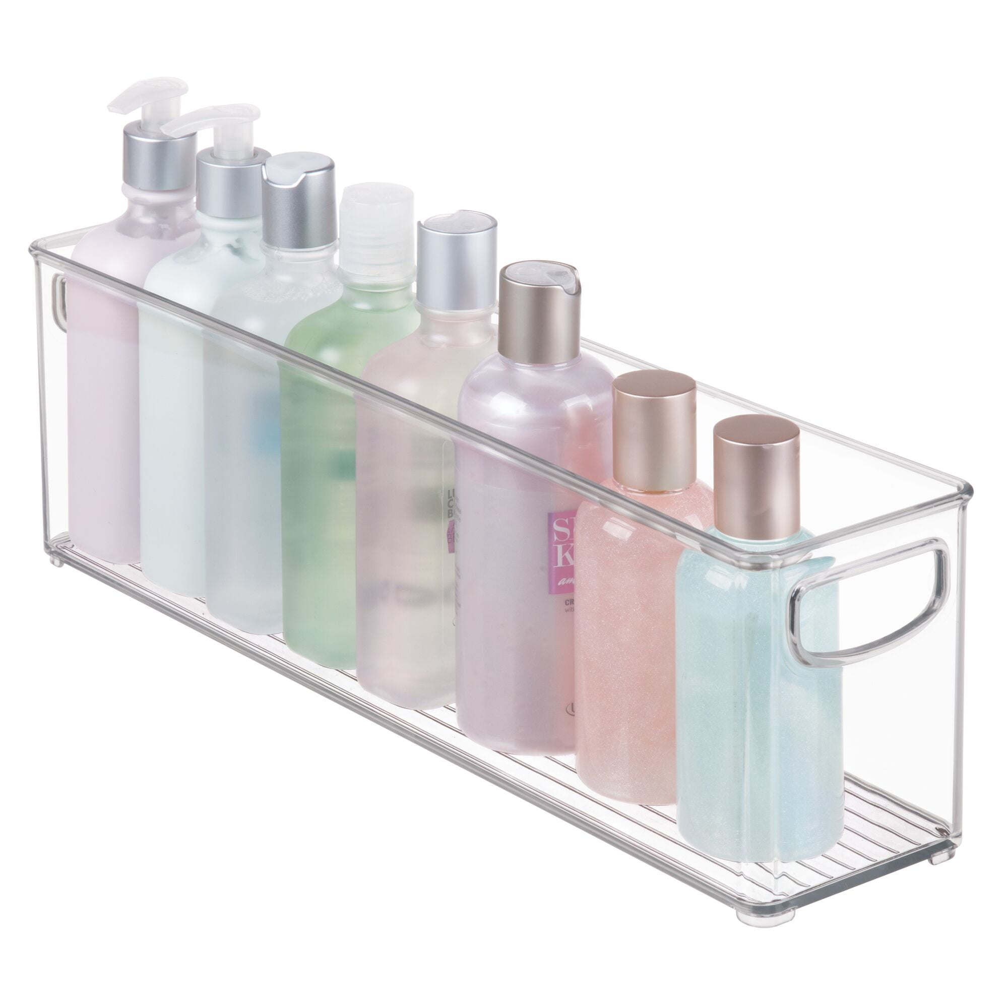 Clear Stackable Plastic Organizer Bin with Handles, 5 in. H x 4 in. W