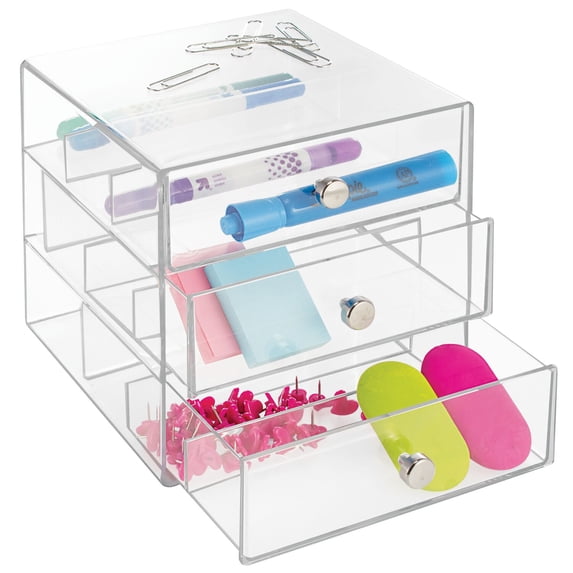 iDesign Clear Plastic Divided 3-Drawer Vanity & Countertop Organizer, 7" x 6.5" x 6.5”