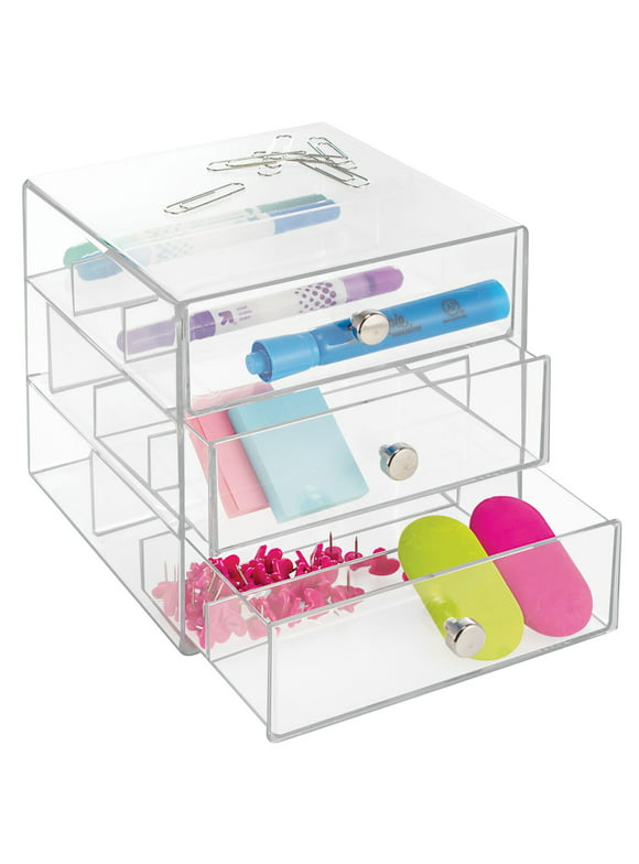 iDesign Clear Plastic Divided 3-Drawer Vanity & Countertop Organizer, 7" x 6.5" x 6.5”