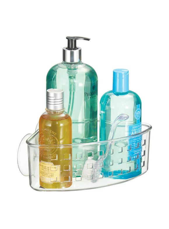 iDesign Clear Suction Bathroom Shower Corner Basket, 9" L x 7" W x 3.5" H