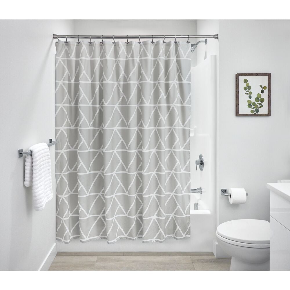 Gray and White Geometric Fabric Bathroom Shower Curtain with Liner