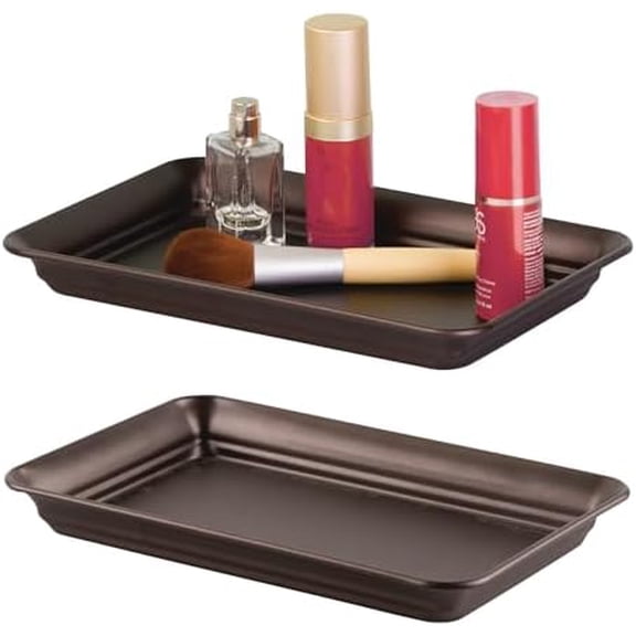iDesign Decorative Countertop Vanity Tray Organizer for Bathroom, Bedroom, Closet, Entryway, Set of 2, 9.7" x 6.3" x 1", Bronze