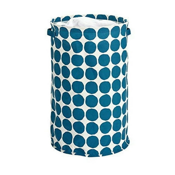 iDesign Dot Fabric Round Storage Bin, Basket Container Mini Hamper with Dual Side Handles for Closet, Bedroom, Laundry, Clothing, Toys, Nursery - Blue