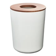 iDesign Small Round Bathroom Trash Can With Wood Lid - Ideal for Primary and Guest Bathroom or Home Office - Coconut