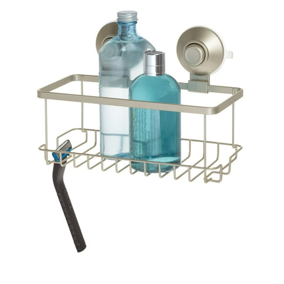iDesign Everett Metal Push Lock Suction Shower 1-Shelf Caddy Organizer, Satin