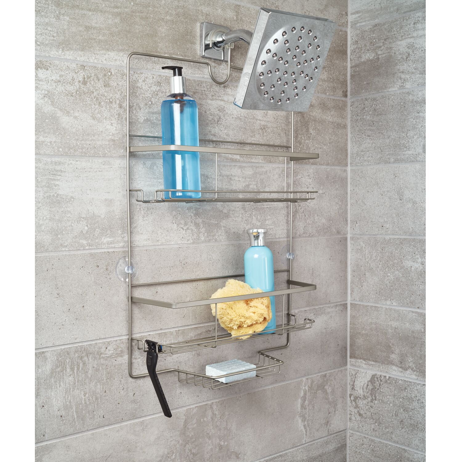 iDesign Nickel Steel 3-Shelf Floor Freestanding Shower Caddy 12.4