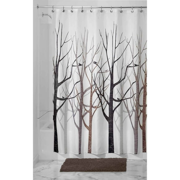 iDesign Forest Fabric Shower Curtain, Standard 72" x 72", Black/Gray