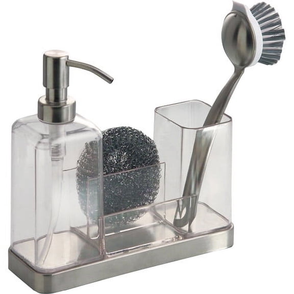 iDesign Forma BPA-Free Plastic Soap/Sponge Scrubber Caddy, Clear/Stainless Steel