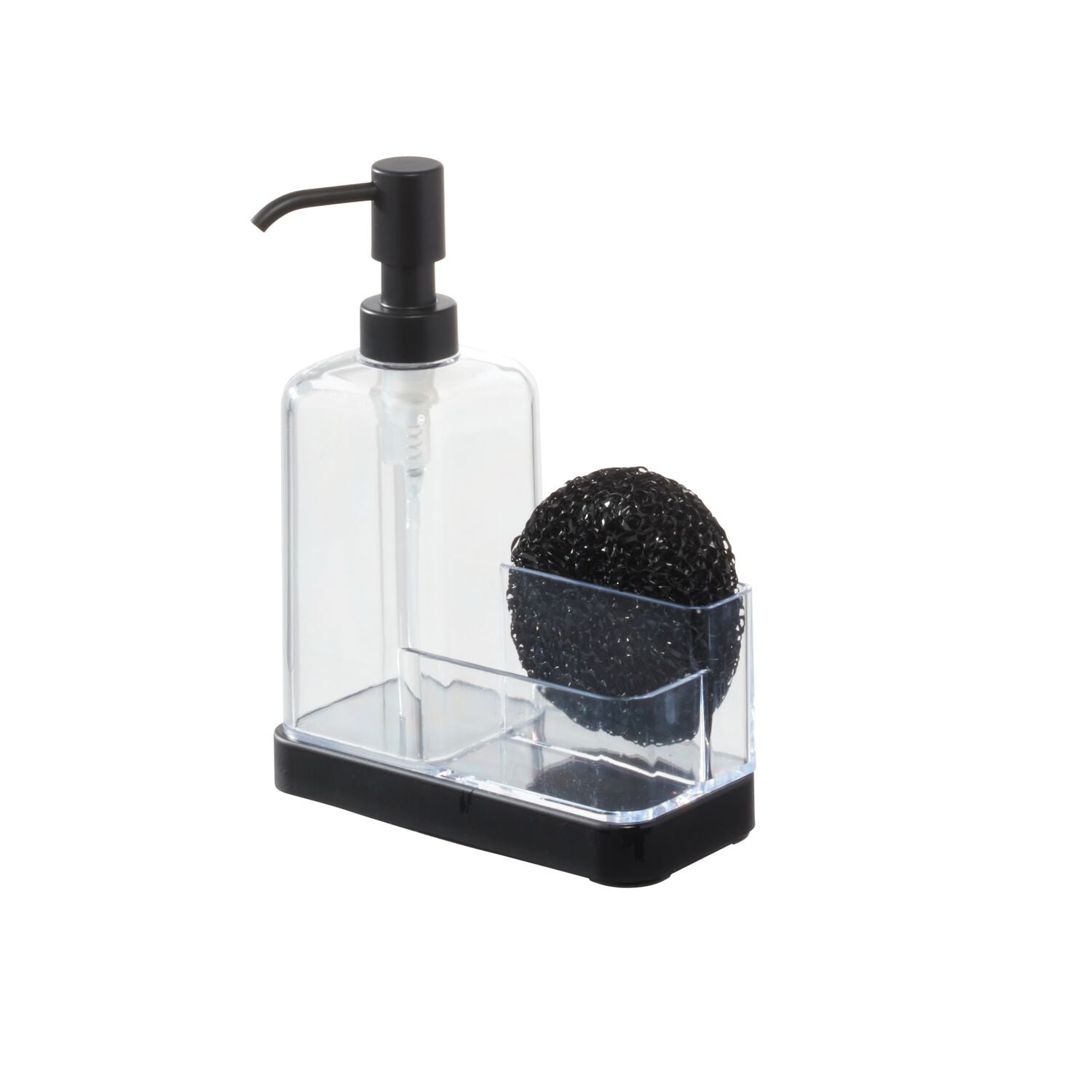 Clear and Black Plastic Soap Dispenser with Sponge Organizer