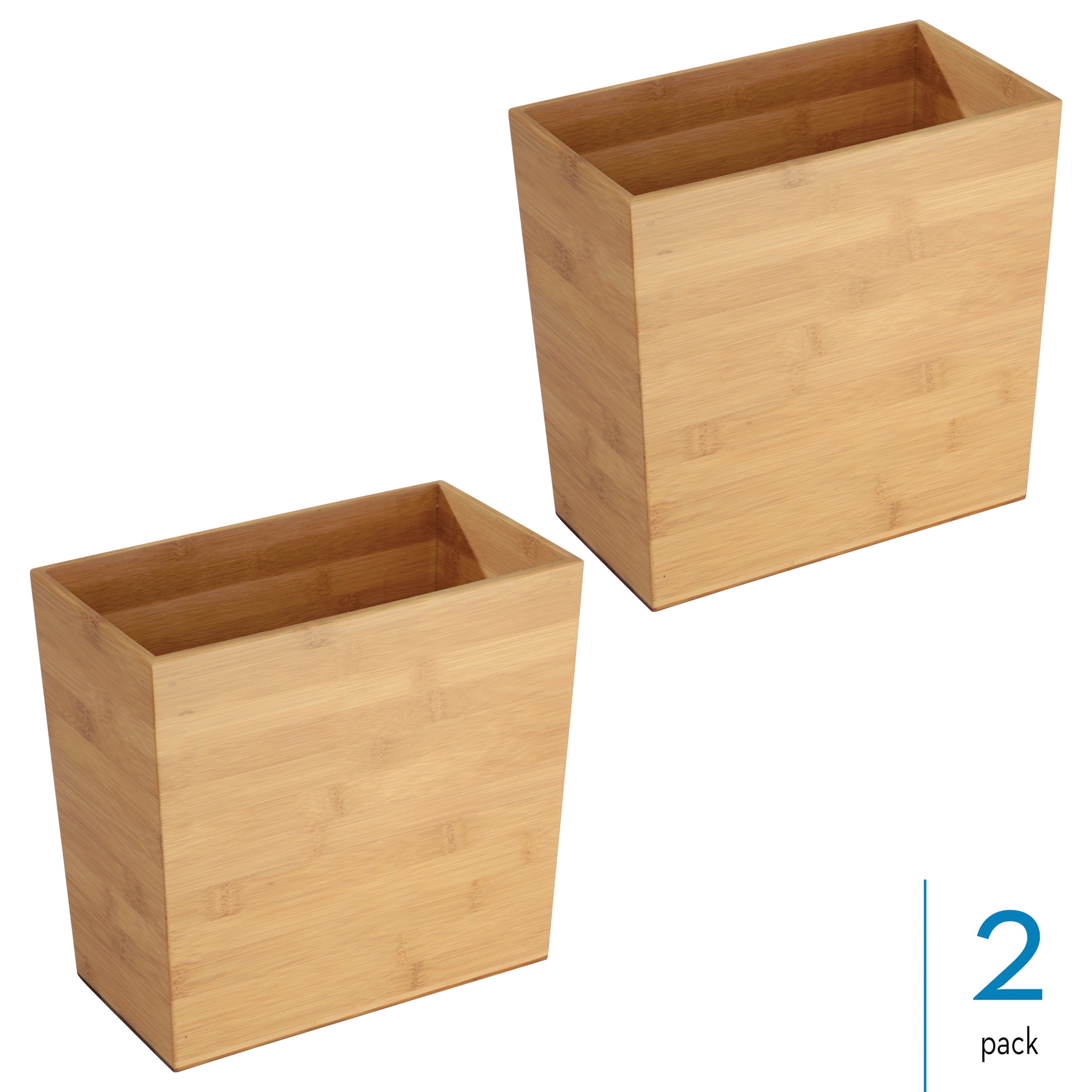 iDesign Formbu Bathroom Trash Can, Small MDF Rectangular Open Top Garbage Bin, 2 Pack, Natural