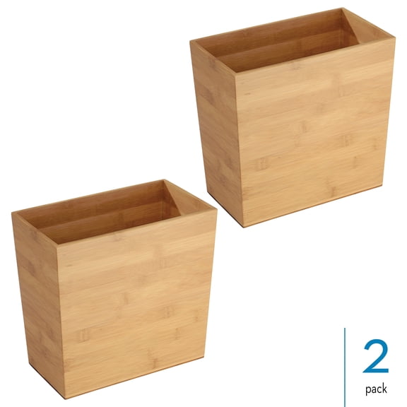iDesign Formbu Bathroom Trash Can, Small MDF Rectangular Open Top Garbage Bin, 2 Pack, Natural