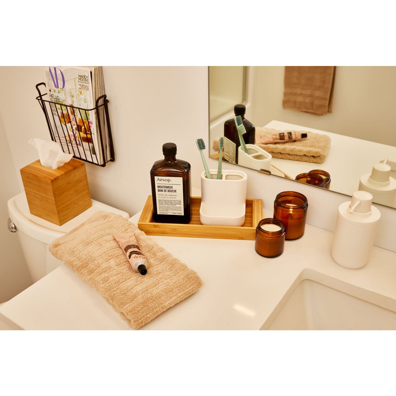 Natural Bamboo Rectangular Vanity Storage Tray Organizer