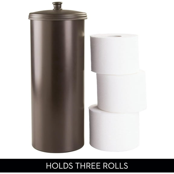 iDesign Freestanding Bathroom Toilet Paper Storage Holder with Lid for 3 Extra Rolls, White