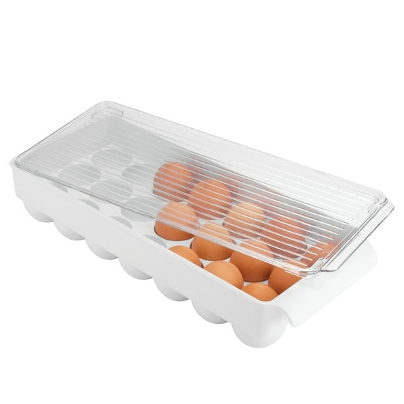 iDesign Fridge Binz BPA-Free Plastic Stackable 21 Egg Holder, White, Clear