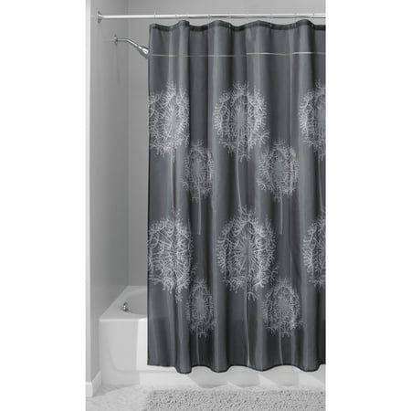 iDesign Gray Floral Polyester Shower Curtain, 72" x 72"