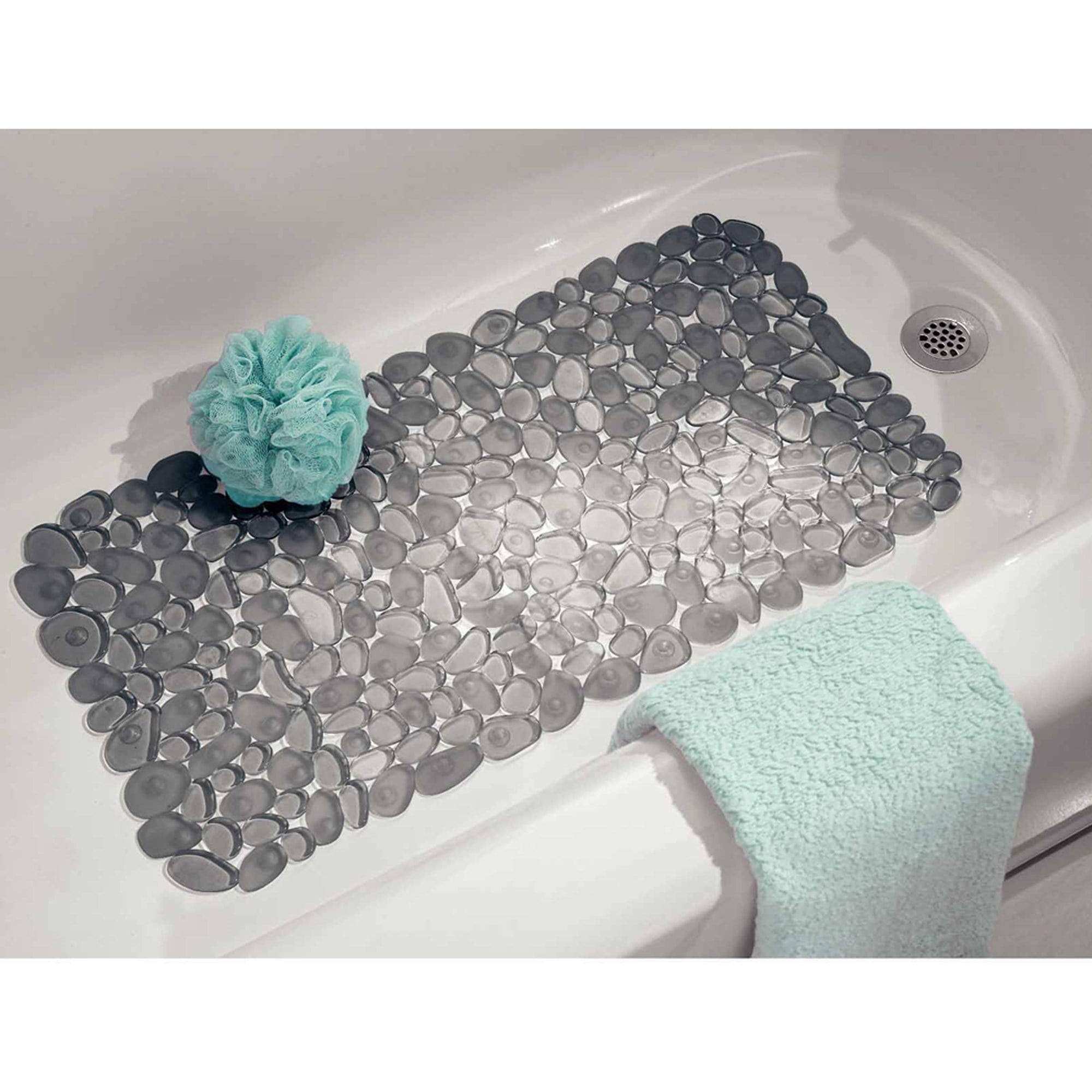 Graphite Pebble Design PVC Bath Mat with Suction Cups