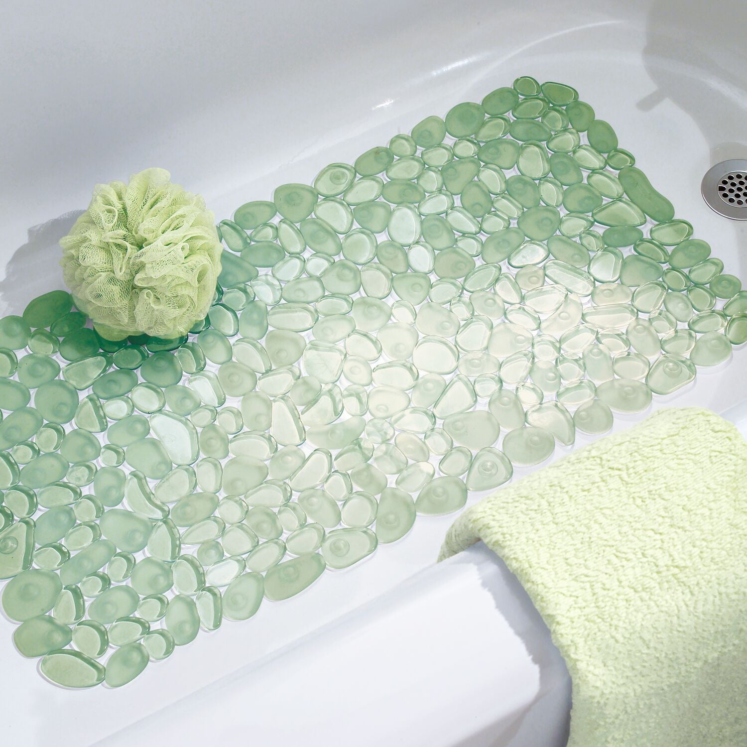 【新品・未使用】Smart Bath Mat iDesign Green Plastic Non-Slip Bath Mat, 13.75