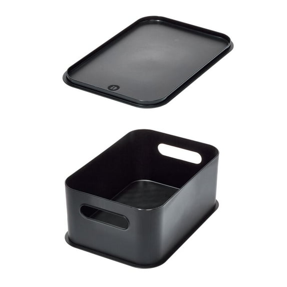 iDesign, Handled Bin with Lid, Black, Recycled Plastic