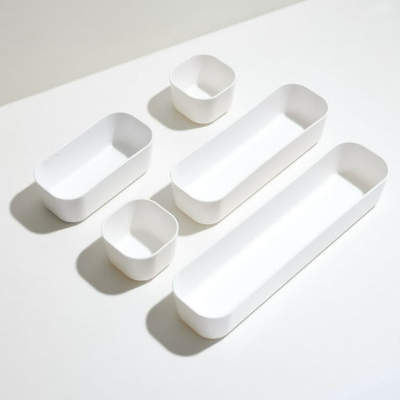 iDesign, Home White Plastic 5-Piece Organizer Set with Wood Lids