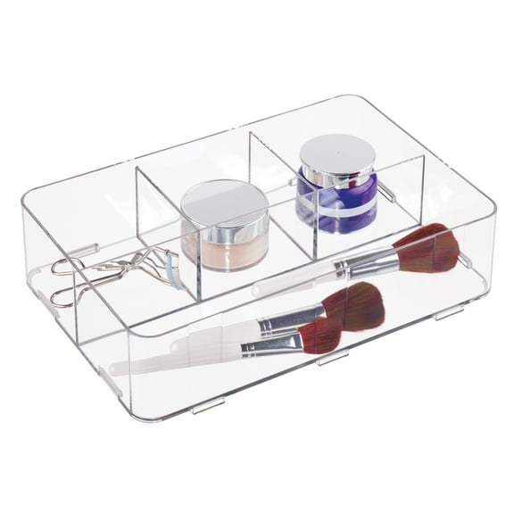 iDesign Interlocking 4-Section Drawer Organizer for Kitchen, Bathroom, or Desk Drawers, Clear
