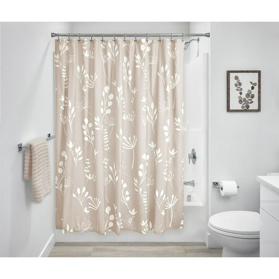 iDesign Isla Floral Fabric Bathroom Shower Curtain, 72" x 72" - Taupe
