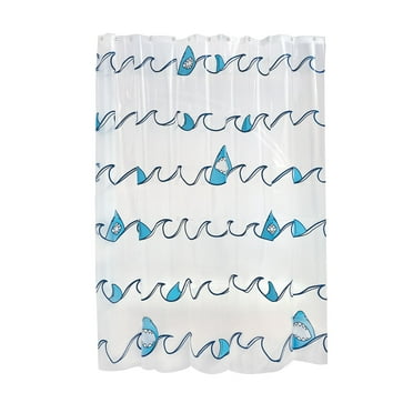 iDesign Kids Waterproof PEVA Shower Curtain, Shark, White and Blue