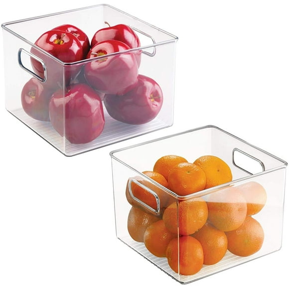 iDesign Kitchen Binz BPA-Free Plastic Deep Stackable Organizer with Handles - 8" x 8" x 6", Clear Pack of 2