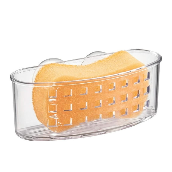 iDesign Kitchen Sink Suction Holder for Sponges, Scrubbers, Soap, Scouring Pads, Bathroom Shower Organizer, 6.5" x 2.5" x 2.5", Clear