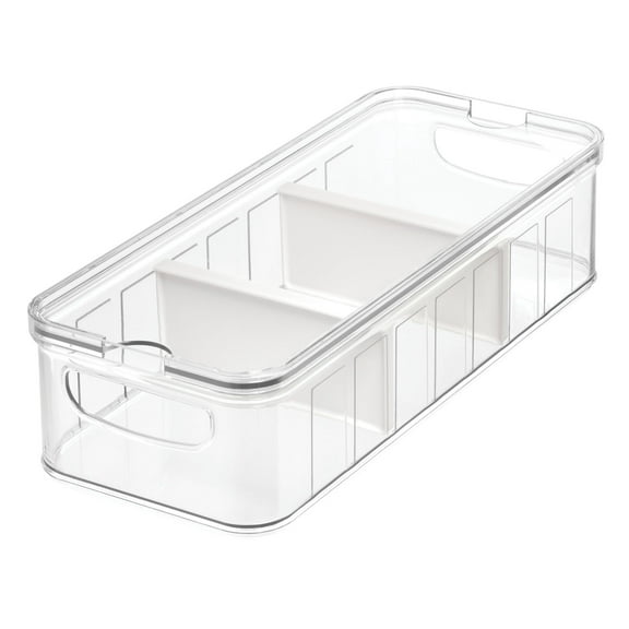 iDesign, Large Plastic Clear Divided Bin Storage Container, White