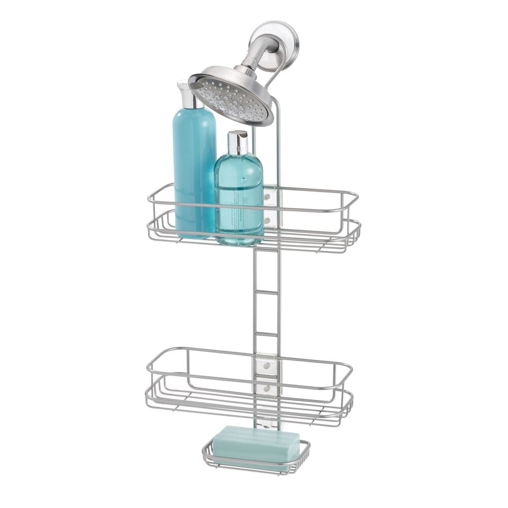 Silver Adjustable Metal Shower Caddy with Suction Mount