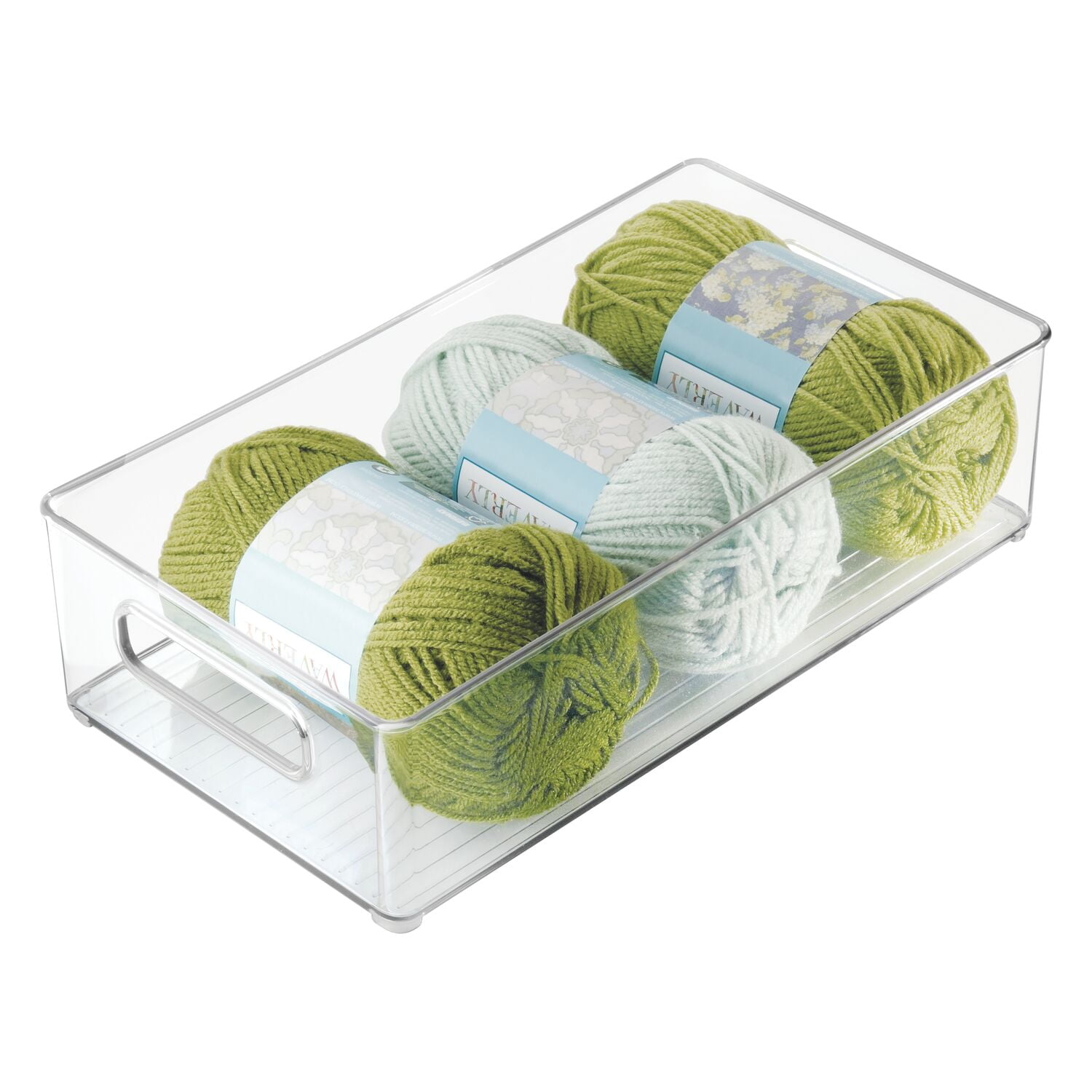 iDesign Linus Clear Plastic Stackable Deep Organizer Bin with Handles