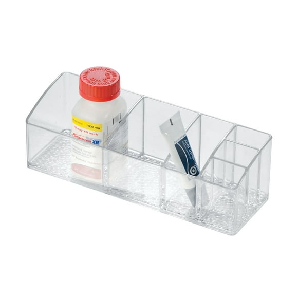 iDesign Med+ Medicine Cabinet and Vanity Organizer with 3 Compartments, Clear, 9" x 3" x 2"