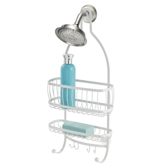 iDesign Metal Extra-Wide Hanging Shower Caddy, The York Collection, 10" x 4" x 22", Pearl White